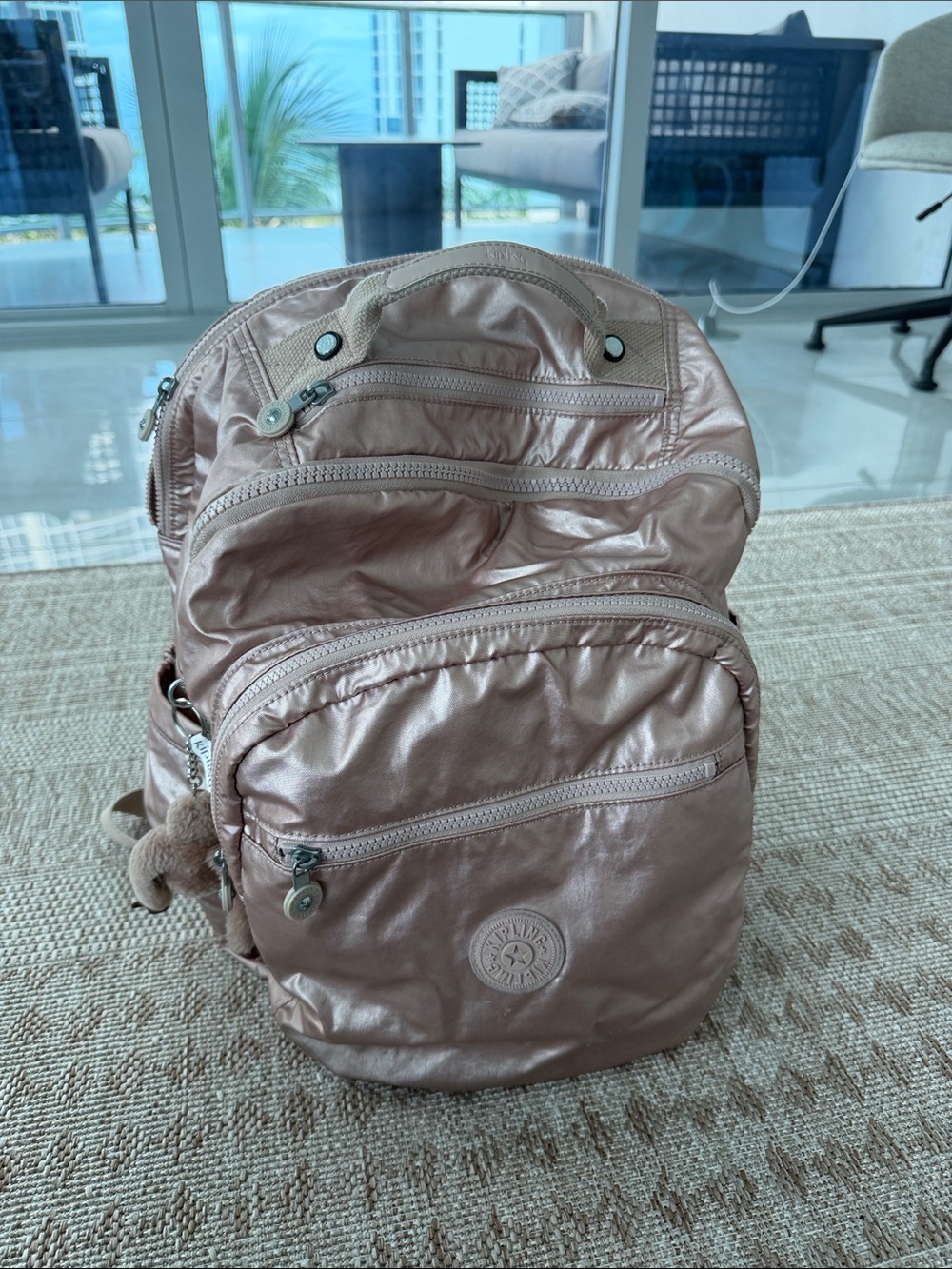 Kipling Metallic Rose Backpack in Shimmering Rose XLARGE